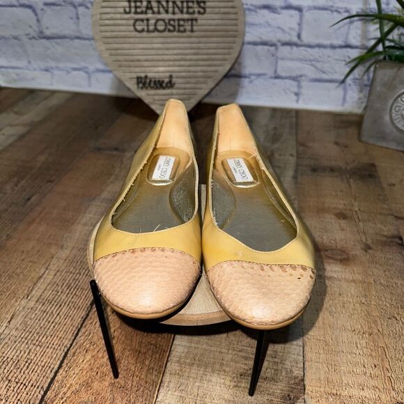 Jimmy Choo Animal Print Cap Toe Tan Patent Leather Ballet Flats EUR 39 - Picture 7 of 15